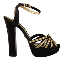 Load image into Gallery viewer, Dolce &amp; Gabbana Elegant Black Gold Ankle Strap Heels Sandals
