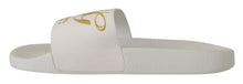 Load image into Gallery viewer, Dolce &amp; Gabbana Chic White Leather Slides with Gold Embroidery
