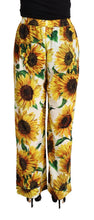 Load image into Gallery viewer, Dolce &amp; Gabbana White Sunflower Print Mid Waist Wide Leg Pants
