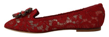 Load image into Gallery viewer, Dolce &amp; Gabbana Radiant Red Lace Ballet Flats with Crystal Buckle
