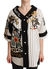 Load image into Gallery viewer, Dolce &amp; Gabbana Elegant Striped V-Neck Blouse with Charms
