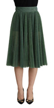 Load image into Gallery viewer, Dolce &amp; Gabbana Metallic Green Pleated A-Line Midi Skirt
