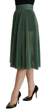 Load image into Gallery viewer, Dolce &amp; Gabbana Metallic Green Pleated A-Line Midi Skirt
