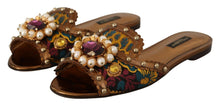 Load image into Gallery viewer, Dolce &amp; Gabbana Chic Floral Print Flat Sandals with Faux Pearl Detail
