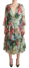 Load image into Gallery viewer, Dolce &amp; Gabbana Elegant Floral Green Midi Silk Dress

