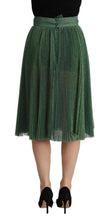 Load image into Gallery viewer, Dolce &amp; Gabbana Metallic Green Pleated A-Line Midi Skirt
