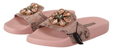 Load image into Gallery viewer, Dolce &amp; Gabbana Floral Lace Crystal Embellished Slide Flats
