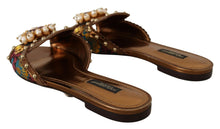 Load image into Gallery viewer, Dolce &amp; Gabbana Chic Floral Print Flat Sandals with Faux Pearl Detail
