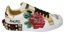 Load image into Gallery viewer, Dolce &amp; Gabbana White Roses Sequined Crystal Womens Sneakers Shoes
