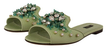 Load image into Gallery viewer, Dolce &amp; Gabbana Elegant Crystal-Embellished Green Leather Slides
