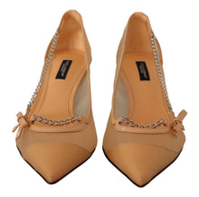 Load image into Gallery viewer, Dolce &amp; Gabbana Elegant Beige Mesh Pumps with Silver Chains
