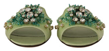 Load image into Gallery viewer, Dolce &amp; Gabbana Elegant Crystal-Embellished Green Leather Slides
