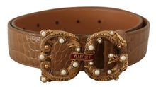 Load image into Gallery viewer, Dolce &amp; Gabbana Elegant Croco Leather Amore Belt with Pearls
