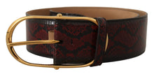 Load image into Gallery viewer, Dolce &amp; Gabbana Elegant Red Python Leather Belt with Gold Buckle
