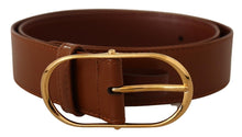 Load image into Gallery viewer, Dolce &amp; Gabbana Brown Leather Gold Metal Oval Buckle Belt
