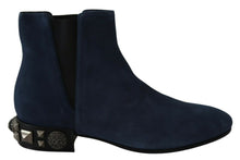 Load image into Gallery viewer, Dolce &amp; Gabbana Chic Blue Suede Mid-Calf Boots with Stud Details
