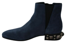 Load image into Gallery viewer, Dolce &amp; Gabbana Chic Blue Suede Mid-Calf Boots with Stud Details
