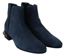 Load image into Gallery viewer, Dolce &amp; Gabbana Chic Blue Suede Mid-Calf Boots with Stud Details
