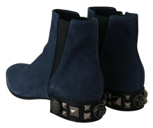 Load image into Gallery viewer, Dolce &amp; Gabbana Chic Blue Suede Mid-Calf Boots with Stud Details
