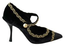 Load image into Gallery viewer, Dolce &amp; Gabbana Elegant Gold-Embroidered Black Velvet Pumps
