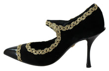 Load image into Gallery viewer, Dolce &amp; Gabbana Elegant Gold-Embroidered Black Velvet Pumps
