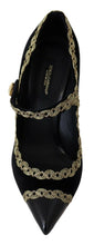 Load image into Gallery viewer, Dolce &amp; Gabbana Elegant Gold-Embroidered Black Velvet Pumps
