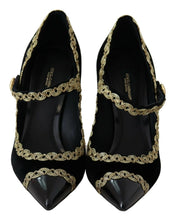 Load image into Gallery viewer, Dolce &amp; Gabbana Elegant Gold-Embroidered Black Velvet Pumps
