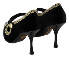 Load image into Gallery viewer, Dolce &amp; Gabbana Elegant Gold-Embroidered Black Velvet Pumps
