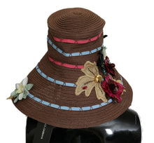 Load image into Gallery viewer, Dolce &amp; Gabbana Brown Knitted Straw Floral Hat
