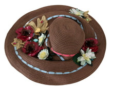 Load image into Gallery viewer, Dolce &amp; Gabbana Brown Knitted Straw Floral Hat
