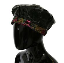 Load image into Gallery viewer, Dolce &amp; Gabbana Black Lamb Leather Floral Print Beret Hat
