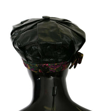 Load image into Gallery viewer, Dolce &amp; Gabbana Black Lamb Leather Floral Print Beret Hat
