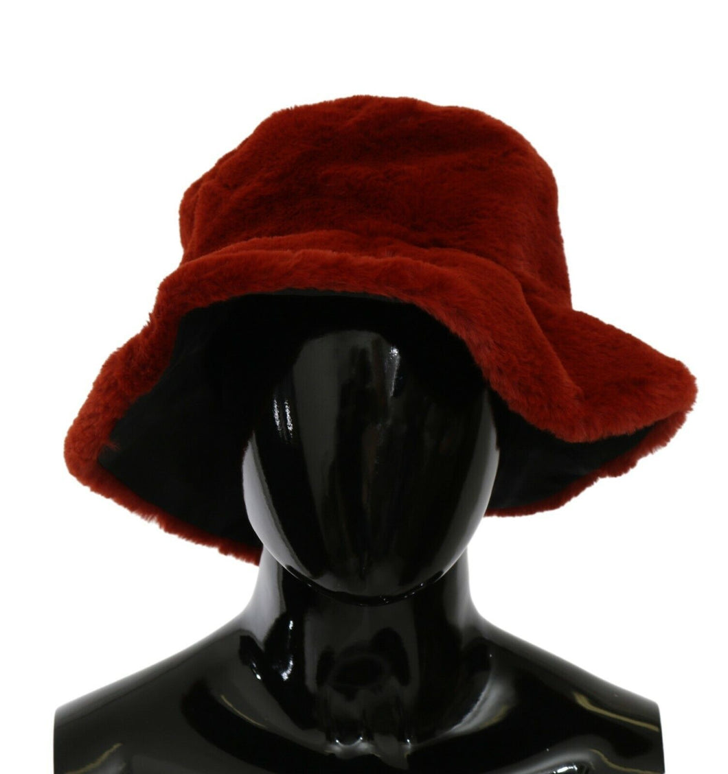 Dolce & Gabbana Red Bordeaux Fur Wide Brim Bucket  Hat