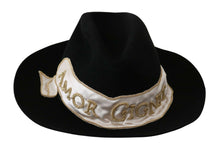 Load image into Gallery viewer, Dolce &amp; Gabbana Black Lapin Amor Gignit Wide Brim Panama Hat
