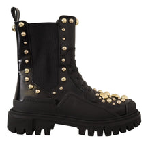 Load image into Gallery viewer, Dolce &amp; Gabbana Studded Leather Combat Boots with Embroidery
