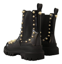 Load image into Gallery viewer, Dolce &amp; Gabbana Studded Leather Combat Boots with Embroidery
