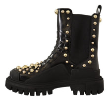 Load image into Gallery viewer, Dolce &amp; Gabbana Studded Leather Combat Boots with Embroidery
