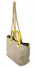 Load image into Gallery viewer, Dolce &amp; Gabbana Beige Linen-Calf Tote with Gold Chain
