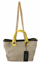 Load image into Gallery viewer, Dolce &amp; Gabbana Beige Linen-Calf Tote with Gold Chain
