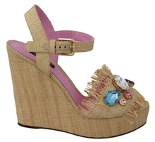 Load image into Gallery viewer, Dolce &amp; Gabbana Beige Silk Strap Wedge Sandals
