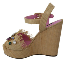 Load image into Gallery viewer, Dolce &amp; Gabbana Beige Silk Strap Wedge Sandals
