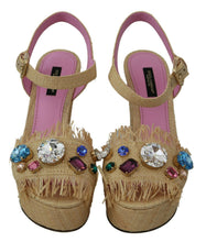 Load image into Gallery viewer, Dolce &amp; Gabbana Beige Silk Strap Wedge Sandals
