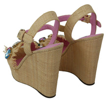 Load image into Gallery viewer, Dolce &amp; Gabbana Beige Silk Strap Wedge Sandals
