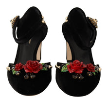 Load image into Gallery viewer, Dolce &amp; Gabbana Elegant Velvet Studded Heels with Floral Accent
