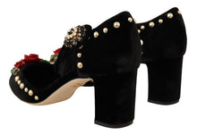 Load image into Gallery viewer, Dolce &amp; Gabbana Elegant Velvet Studded Heels with Floral Accent
