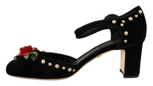 Load image into Gallery viewer, Dolce &amp; Gabbana Elegant Velvet Studded Heels with Floral Accent
