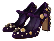 Load image into Gallery viewer, Dolce &amp; Gabbana Elegant Suede Heels with Jewel Buttons
