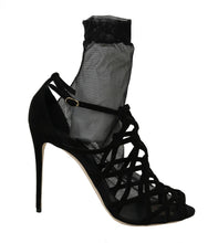 Load image into Gallery viewer, Dolce &amp; Gabbana Black Suede Tulle Ankle Boot Sandals
