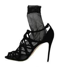 Load image into Gallery viewer, Dolce &amp; Gabbana Black Suede Tulle Ankle Boot Sandals
