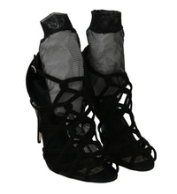 Load image into Gallery viewer, Dolce &amp; Gabbana Black Suede Tulle Ankle Boot Sandals
